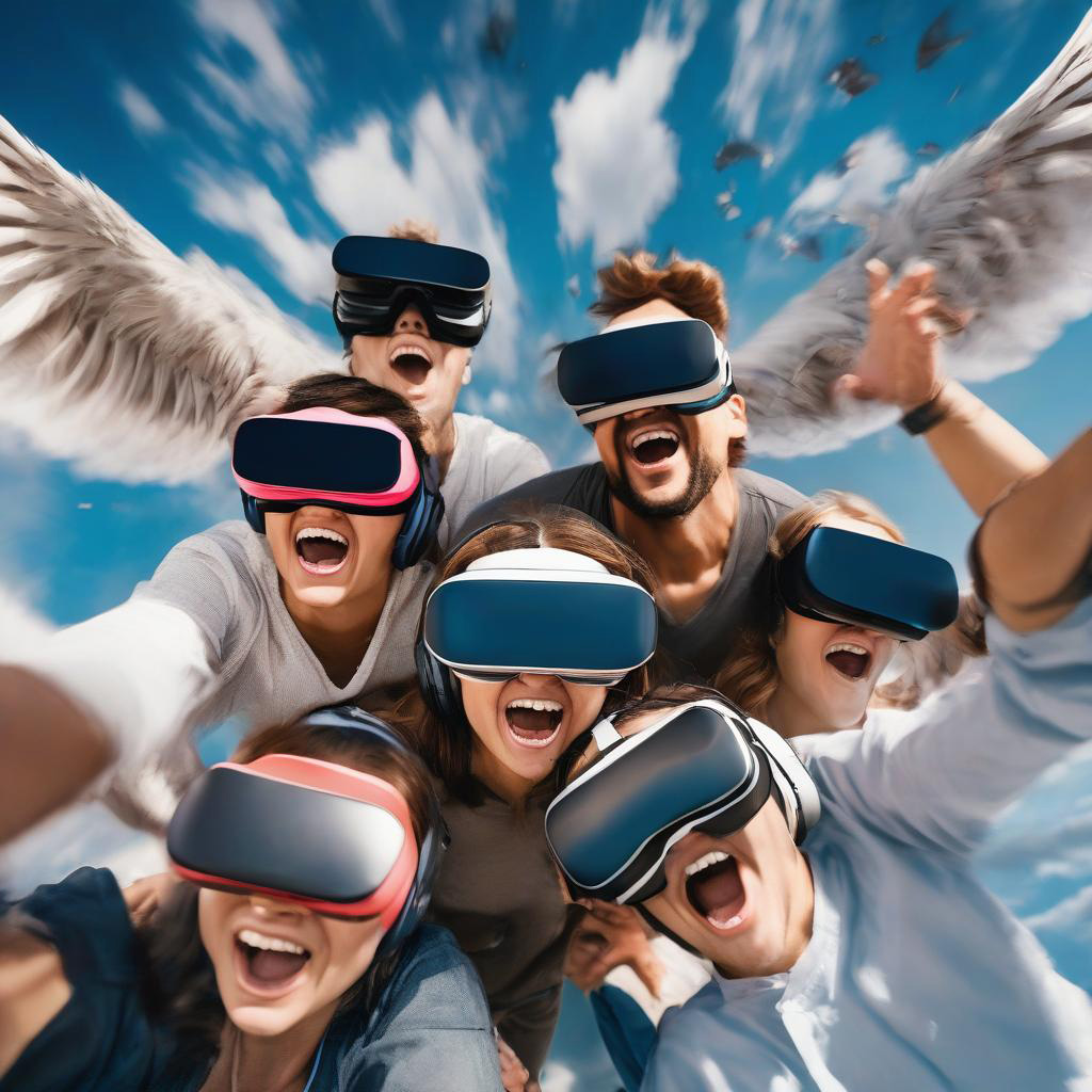 7 personer med VR-glasögon. VREX bodyflight.